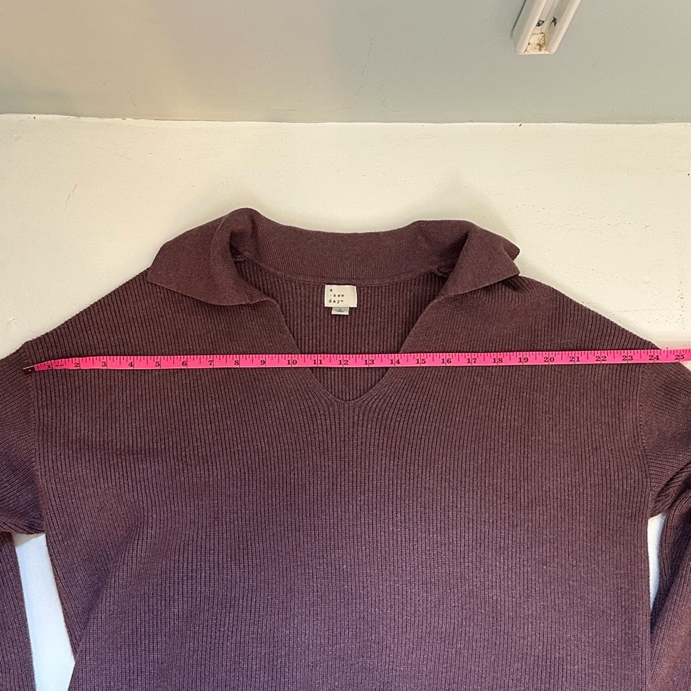 A new day Purple/Brownish  V-Neck Sweater waist length oversized size Large - Picture 5 of 7